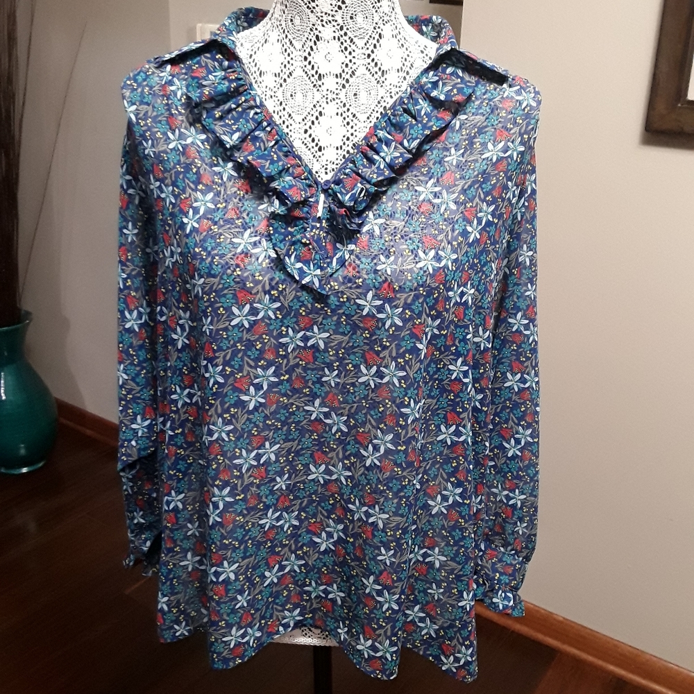Gerad Darel blue floral print blouse, Size 6